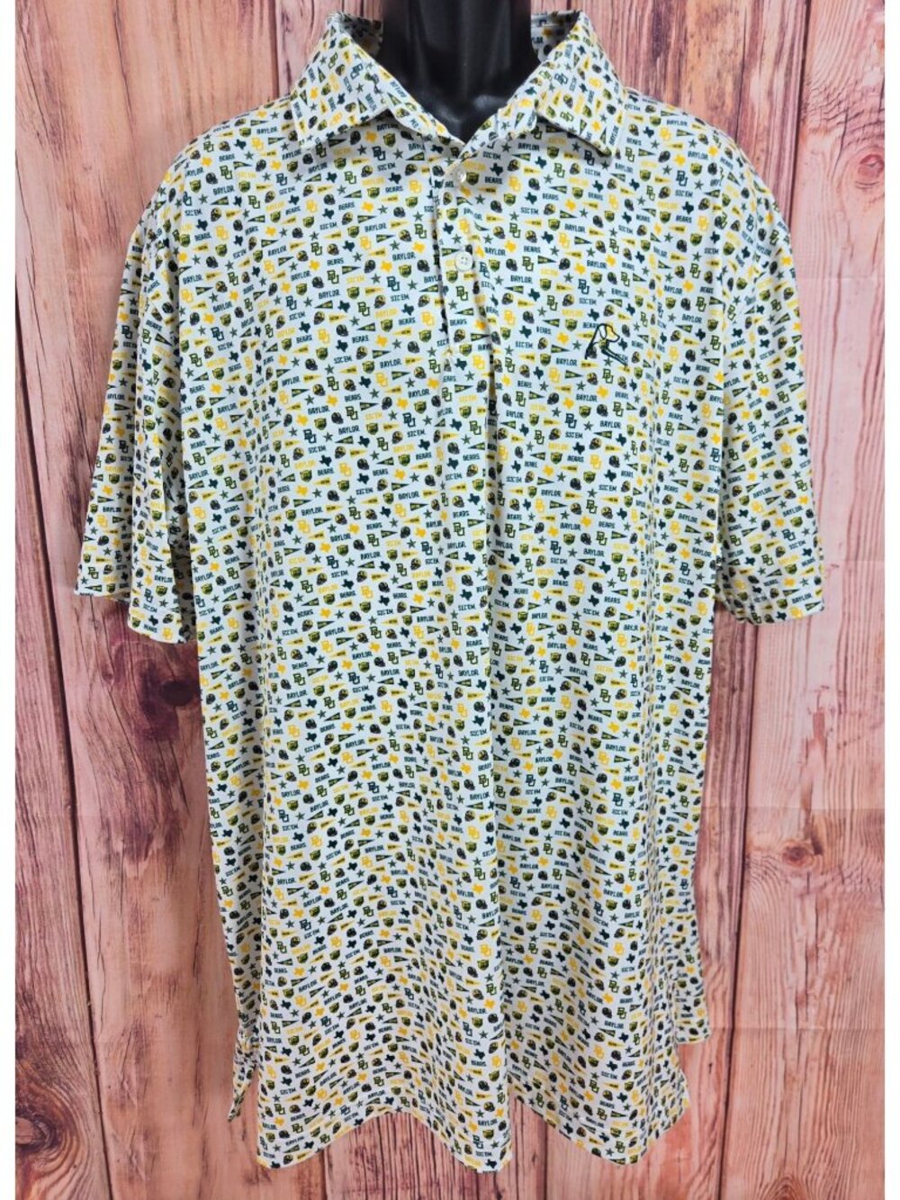 Rhoback Baylor Bears Polo Shirt XXL White Yellow Green Baylor Print